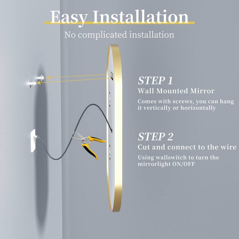 Oval LED Bathroom Mirror Light Wall Mounted with Metal Frame Anti-Fog