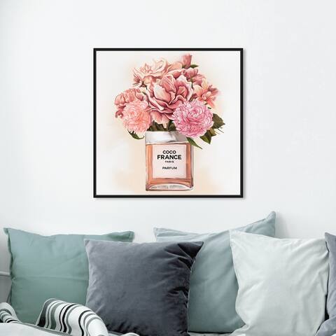 Oliver Gal 'Floral Perfume Peonies' Fashion and Glam Wall Art Framed Canvas Print Perfumes - Pink, White