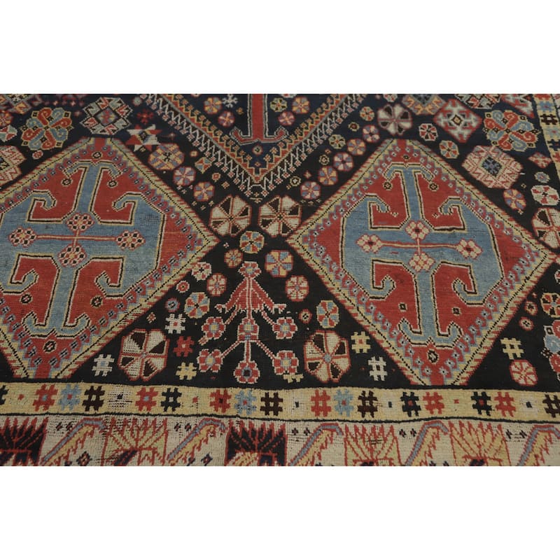 Hand Knotted Oriental 100% Wool Carpet Traditional Tribal Navy Blue & Blues Shiraz Area Rug - 8' 3'' X 7' 2''