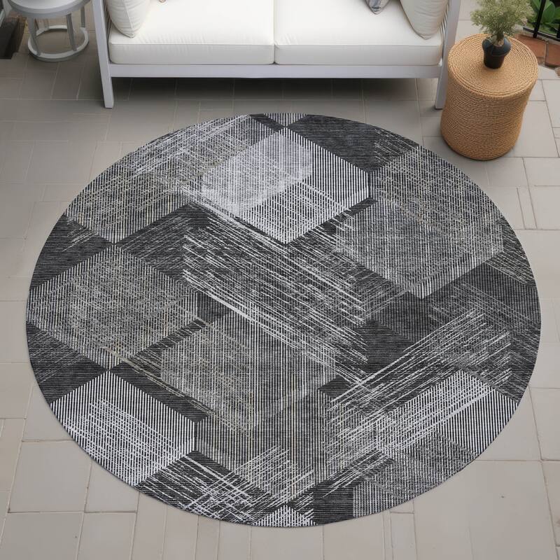 Machine Washable Indoor/ Outdoor Modern Hotchkiss Chantille Rug - Black - 8' x 8'