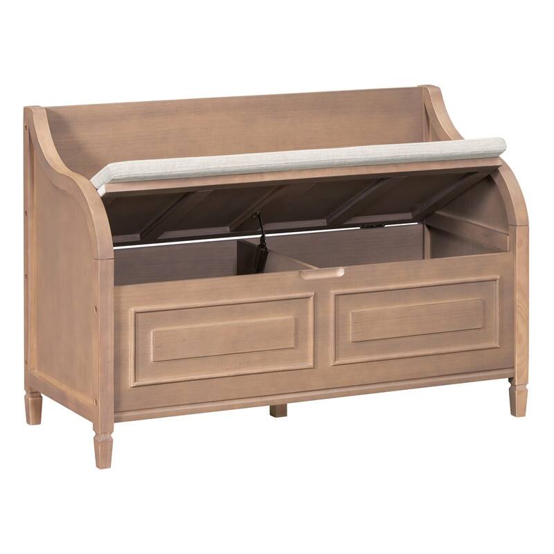 Wood Multi-functional Storage Bench with Safety Hinge, for Entryway