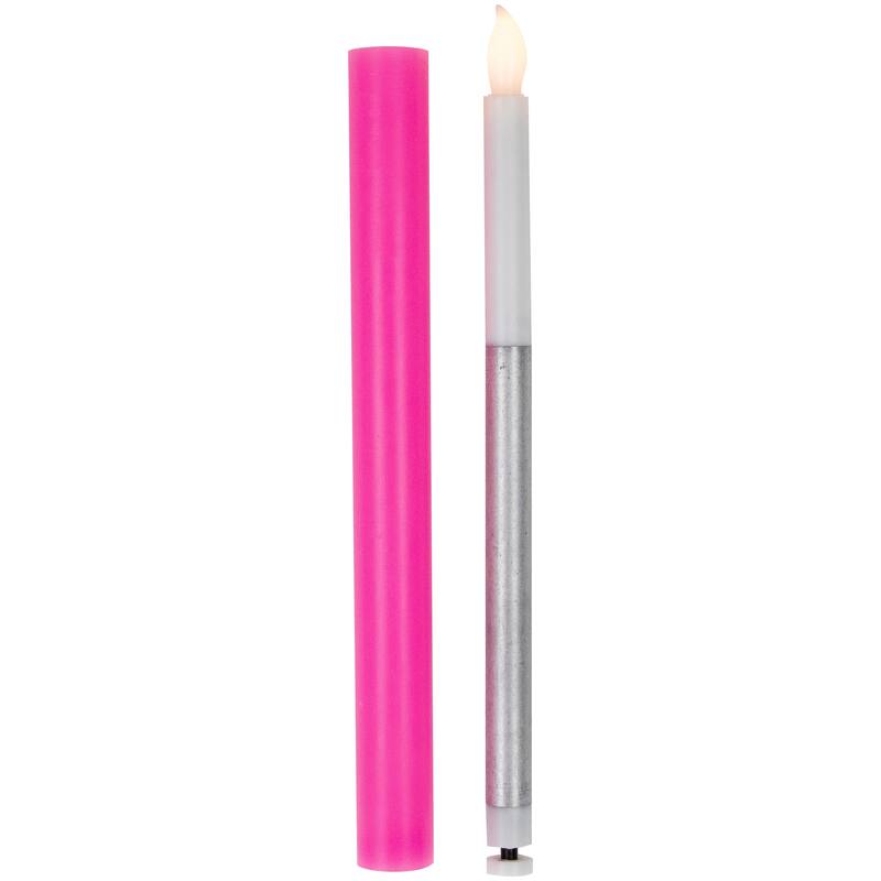 4 Purple Pink Flickering LED Christmas Advent Wax Taper Candles 9.5"