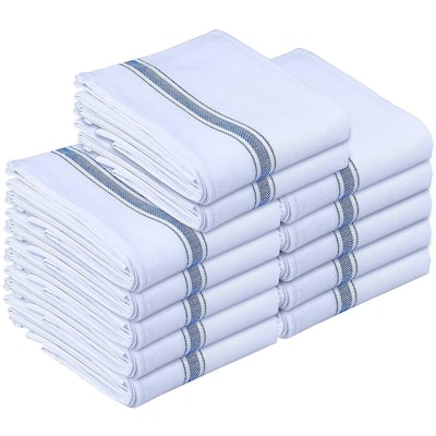 12-Pieces White Cotton Striped Dish Towels - 15 x 25