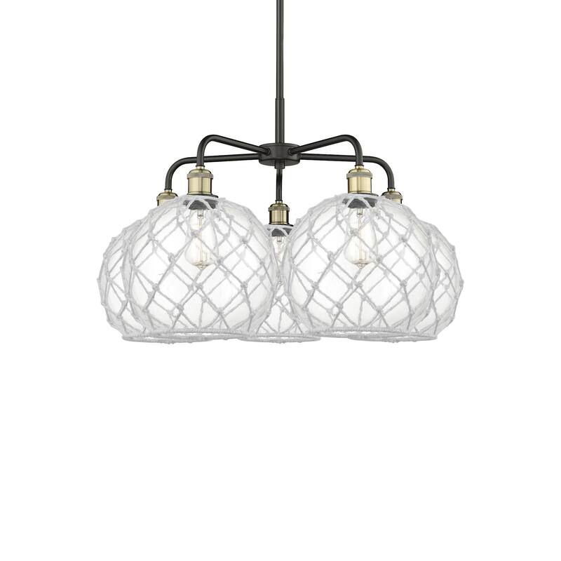 Innovations Lighting 516-5CR-18-29 Farmhouse Rope Chandelier Farmhouse - Black Antique Brass / Clear Glass with White Rope