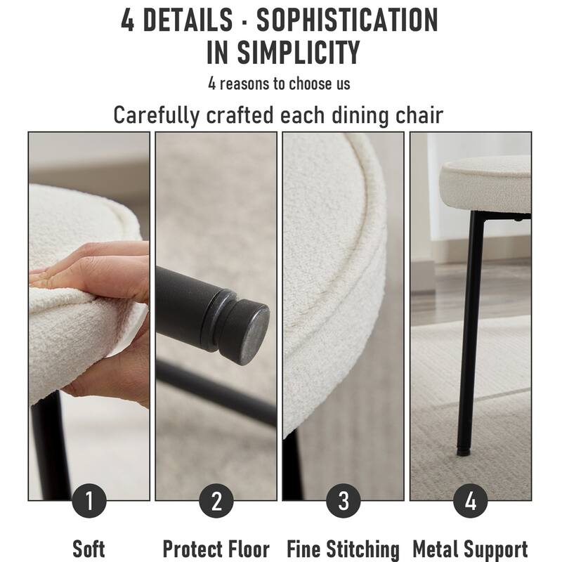 XINMICS Dining Chairs with Curved Backrest, Modern Fabric Upholstered Boucle Kitchen Dining Room Chairs Set of 2/4/6