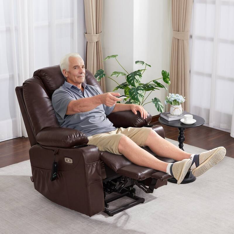 MCombo Electric Power Lift Recliner Chair Sofa with Massage and Heat, 3 Positions, USB Ports, Faux Leather 7040