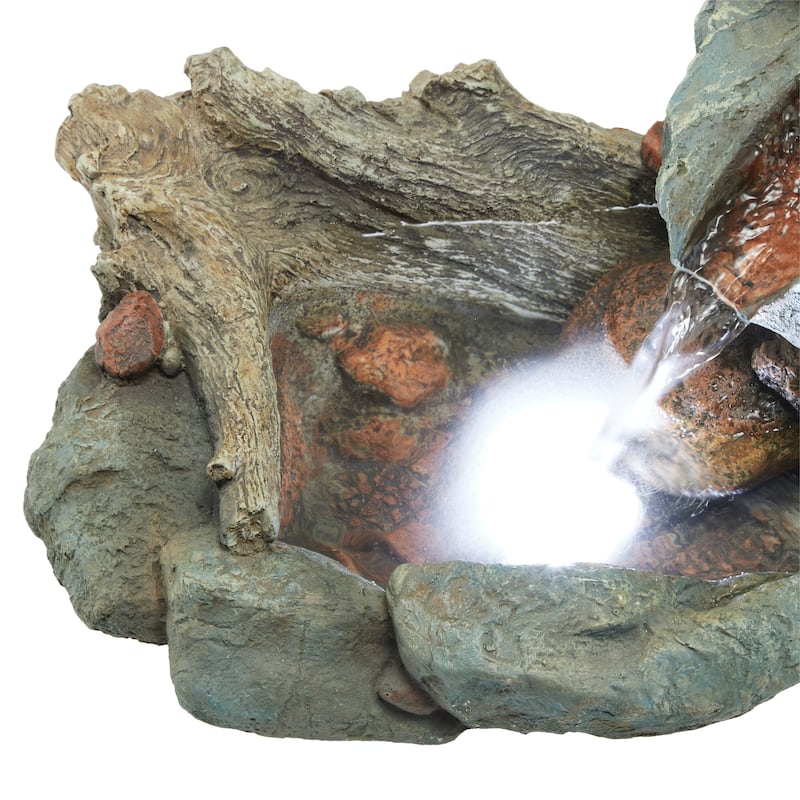 Alpine Corporation 20" Long Indoor/Outdoor Wood River Log Fountain with LED Lights