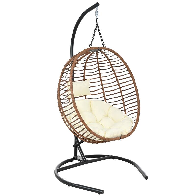 Single Person Folding Egg Chair Hanging Egg Chair with Stand, Wicker Hammock Swing Chair with Adjustable Anti-Slip Feet