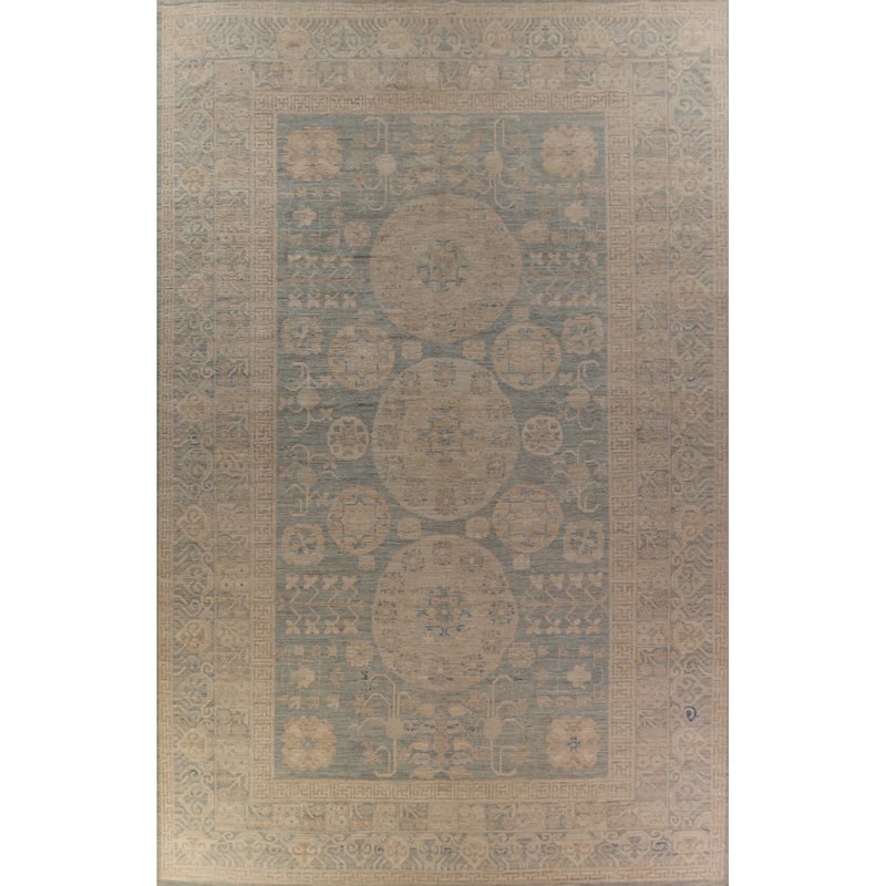 Hand Knotted Oriental 100% Wool Carpet Transitional All-Over Navy Blue & Blues Oushak Area Rug - 18' 6'' X 12' 4''