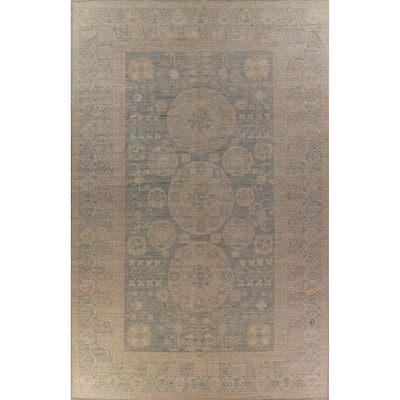 Vegetable Dye Oushak Turkish Large Rug Handmade Blue Wool Carpet - 12'4" x 18'6"