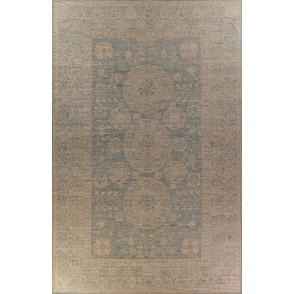 Hand Knotted Oriental 100% Wool Carpet Transitional All-Over Navy Blue & Blues Oushak Area Rug - 18' 6'' X 12' 4''