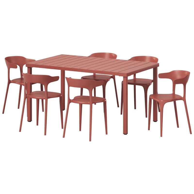 Frond and Form 6-Person Outdoor Rectangular Dining Set - Red