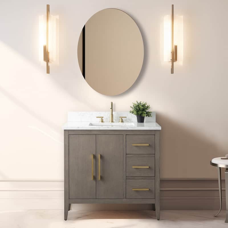 Vanity Art 36" Single Sink Bathroom Vanity Cabinet with Engineered Marble Countertop