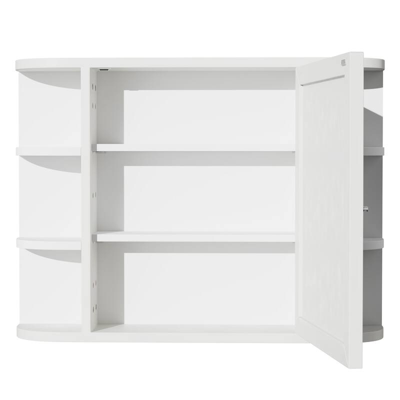 Wooden Bathroom Medicine Cabinet with Mirror Wall Mirror Storage Cabinet with Doors and 6 Open Shelves for Over Sink