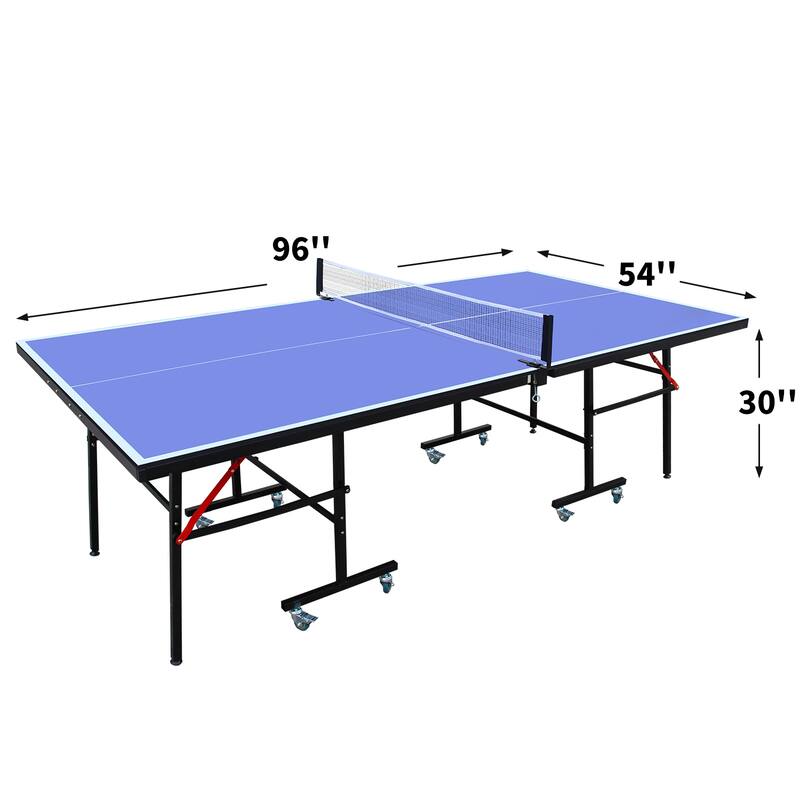 8ft Mid-Size Table Tennis Table Foldable & Portable Ping Pong Table Set with Net, 2 Table Tennis Paddles and 3 Balls