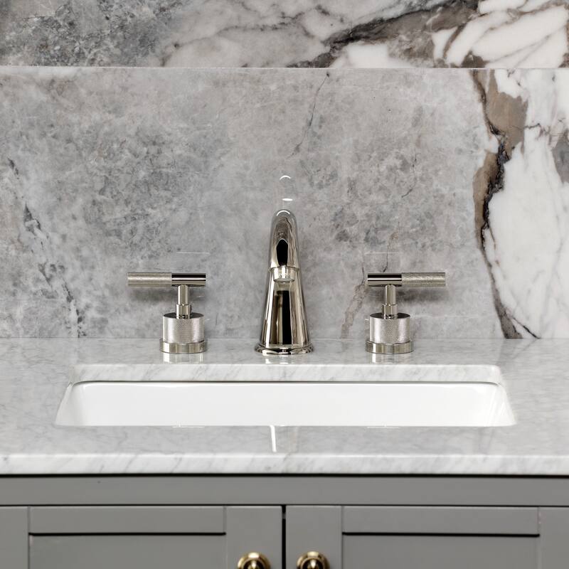 Kingston Brass Convergent Two-Handle 3-Hole Deck Mount Widespread Bathroom Faucet with Knurled Handle and Brass Pop-Up Drain