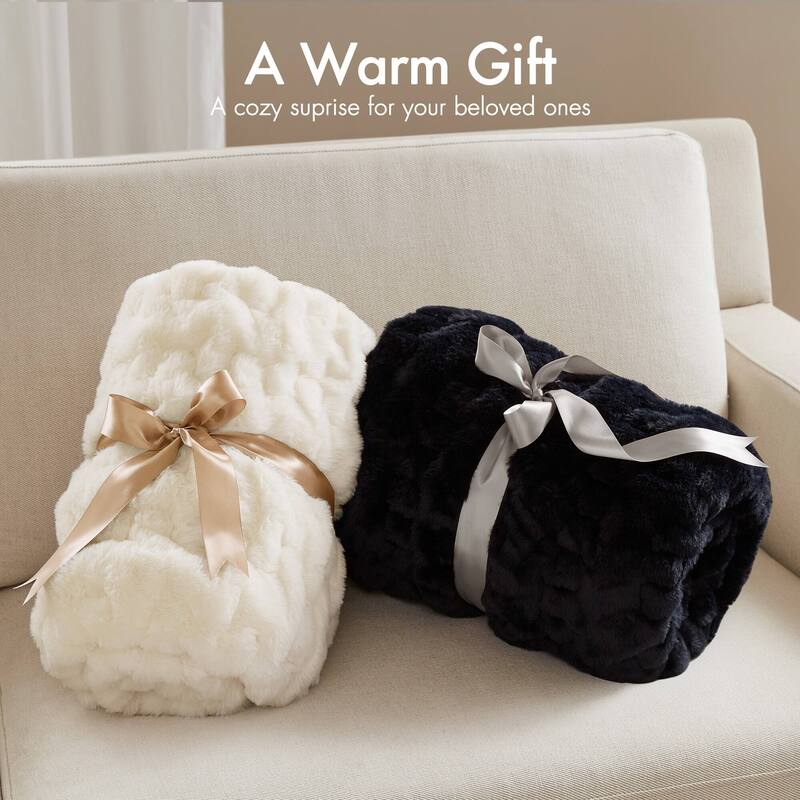Madison Park Ruched Fur Throw