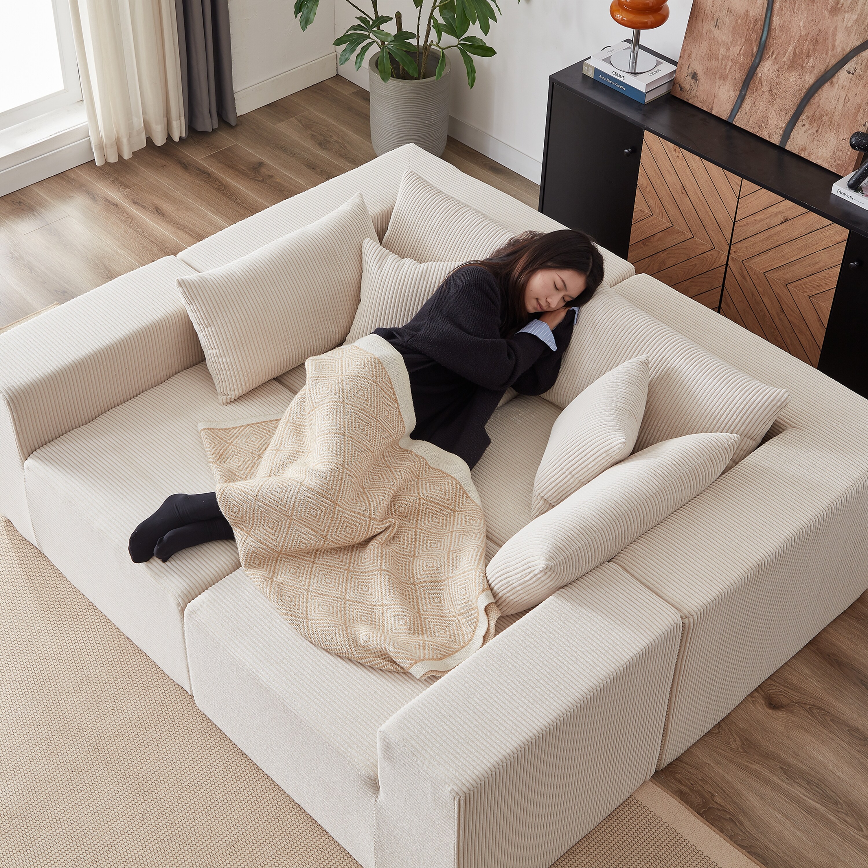104-Inch Corduroy Modular L Shaped Sectional Sofa,Luxury Floor