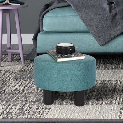 Adeco Modern Small Round Seat Fabric Ottoman Footrest Footstool Room