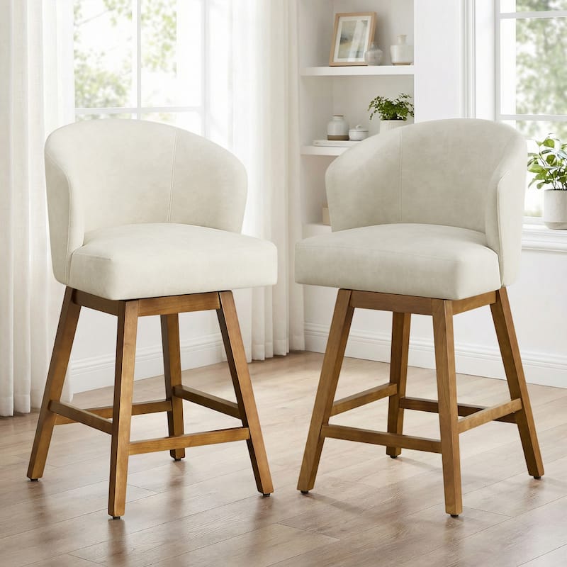 26 Inch Upholstered Swivel Counter Height Bar Stools with Back and Solid Wood Frame - 37.8"H x 20.9"W x 21.3"D