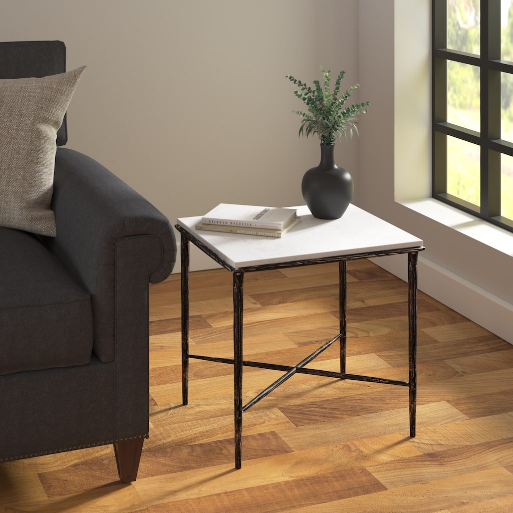 Sevita Marion Marble and Metal Side Table Contemporary End Table - 22" H x 22" W x 22" D