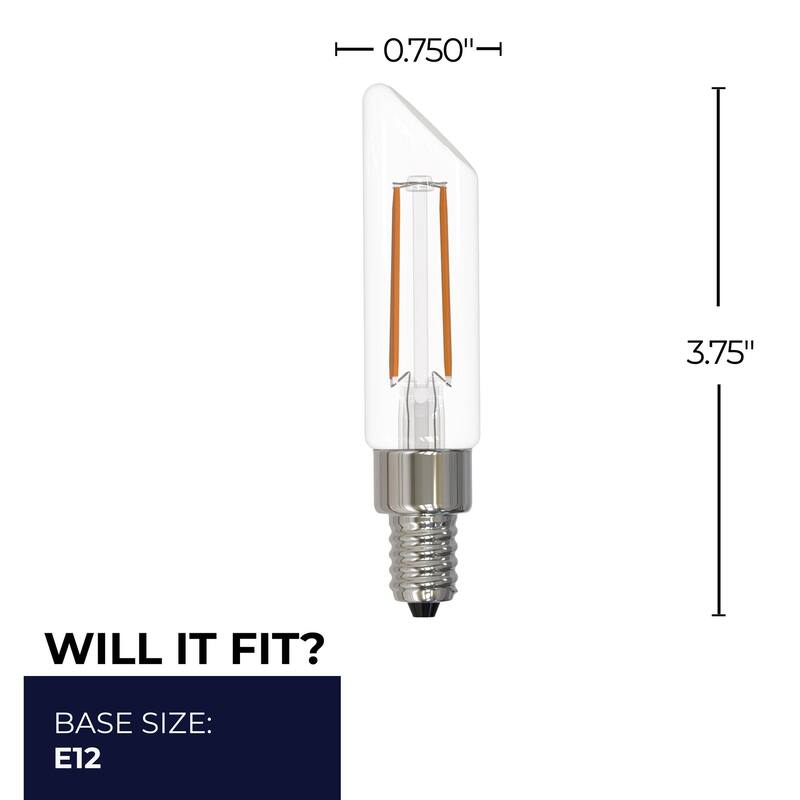 Bulbrite LED Filament Pack of (4) 4.5 Watt Dimmable T6SL Light Bulbs with a Clear Finish and Candelabra (E12) Base