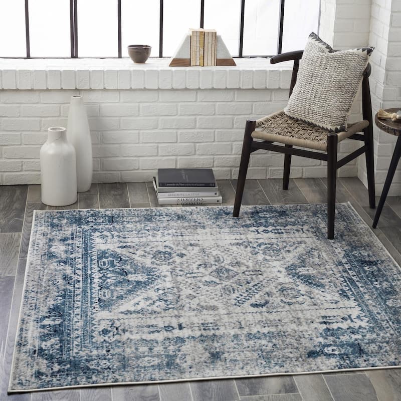 Livabliss Monte Carlo Updated Traditional Medallion Area Rug - Sky Blue - Square - 5' 3" x 5' 3"
