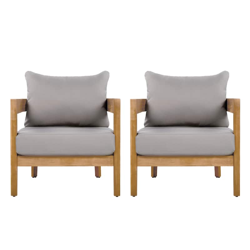 Brooklyn Outdoor Acacia Wood Club Chair with Cushions (Set of 2) by Christopher Knight Home
