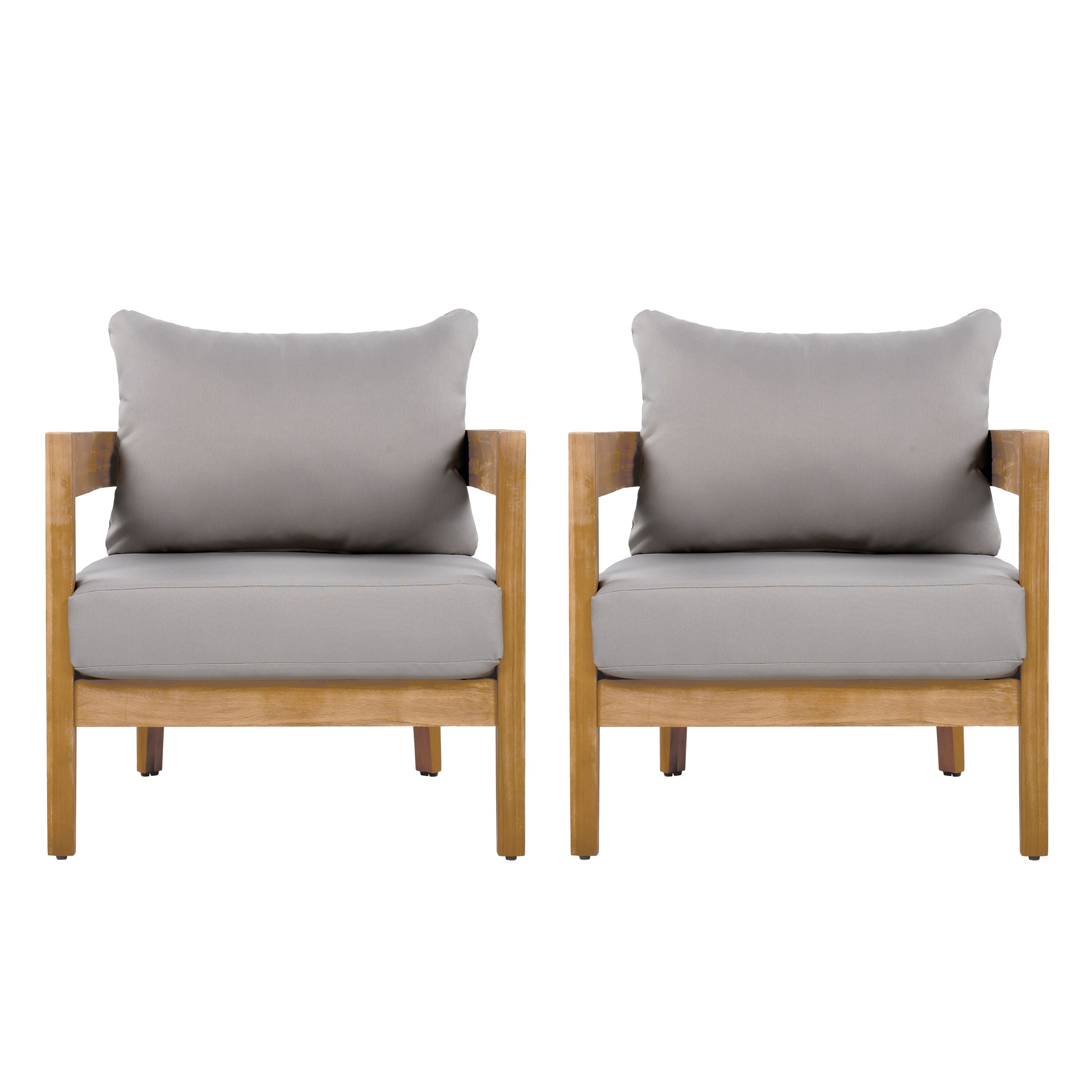 Brooklyn Outdoor Acacia Wood Club Chair with Cushions (Set of 2