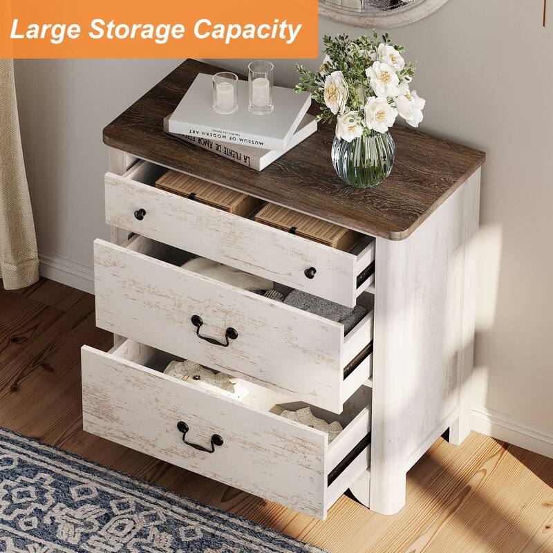 WAMPAT Farmhouse TV Stand For Tvs, Wood Entertainment Center With 3 Drawers, TV Console With Large Storage For Living Room