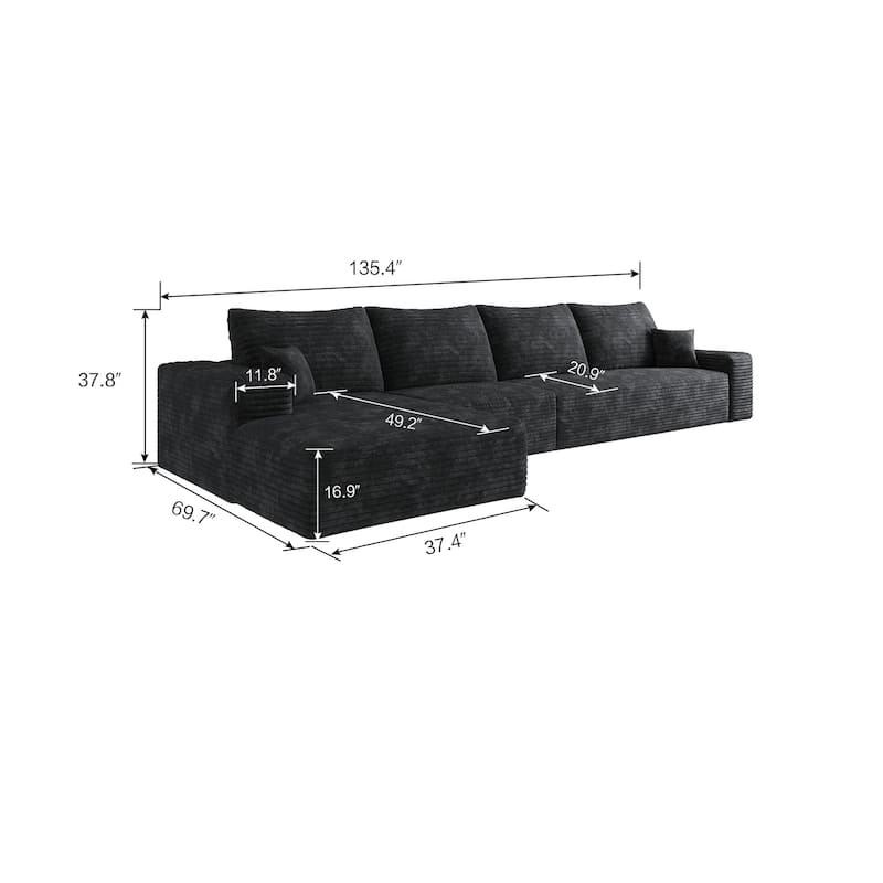 Large Chaise Lounge Couch Corduroy L-shaped Sectional Sofa