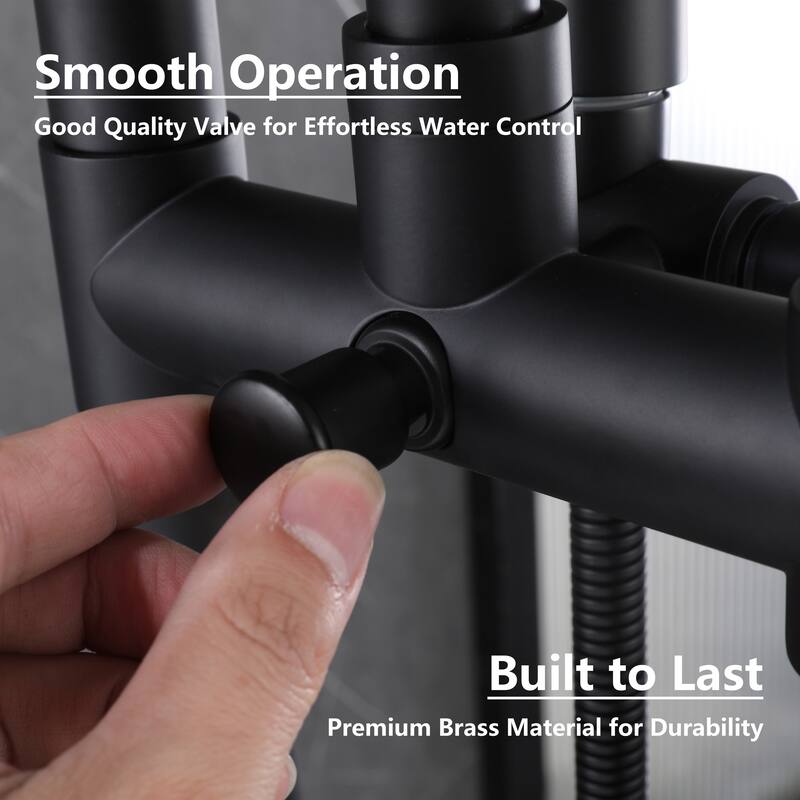 2-Handle 2-Hole Freestanding Tub Faucet with Hand Shower in Black/Gold