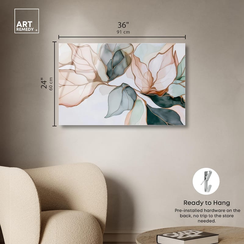 Golden Veined Leaves I Acrylic by Art Remedy, Ready to Hang