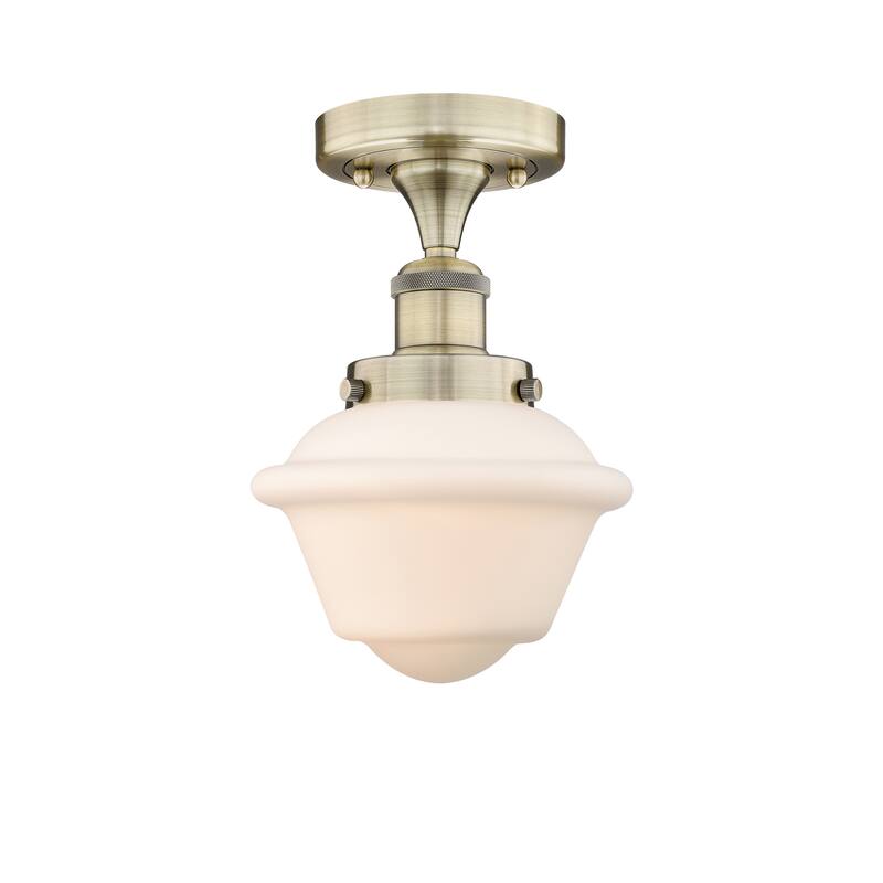 Innovations Lighting Oxford - 1 Light 7" Semi-Flush Mount - Antique Brass/Matte White