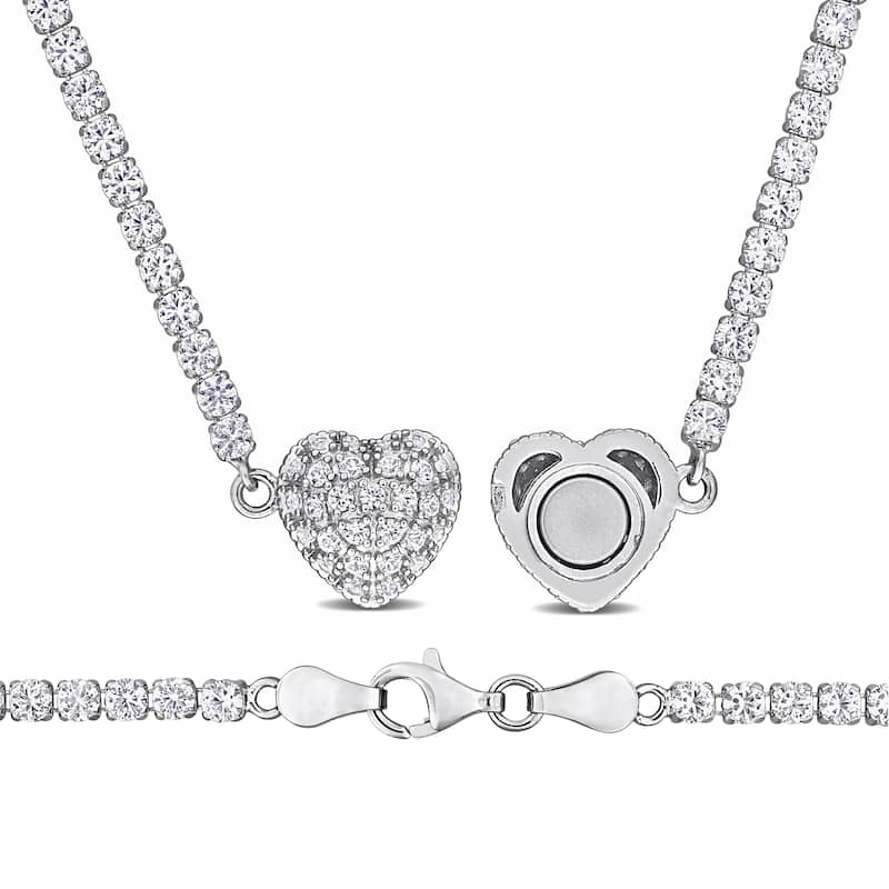 Miadora 23ct TGW Created White Sapphire Necklace Tennis Bracelet in Sterling Silver