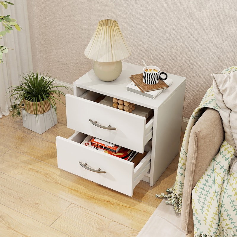 Gymax 2PCS 2-Drawer Nightstand Modern Bedside Table w/ Storage for