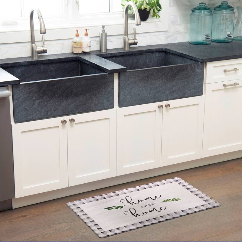 SoHome Cozy Living Home Sweet Home Buffalo Check Border Anti-Fatigue Kitchen Mat, Grey/Black