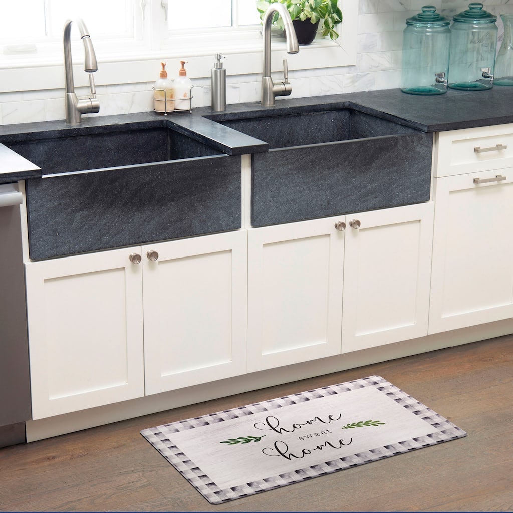SoHome Cozy Living Home Sweet Home Buffalo Check Border Anti-Fatigue Kitchen Mat, Grey/Black