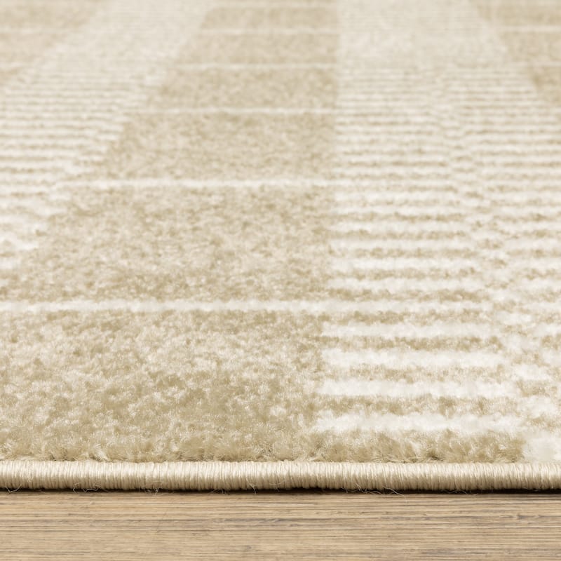 Quartz Scandinavian Modern Grid Beige/ Ivory Area Rug