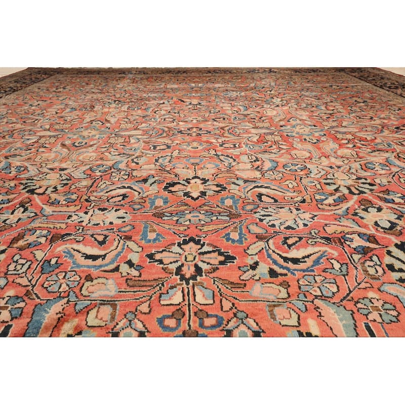 Hand Knotted Mahal Salmon, Black Wool Traditional Oriental Area Rug - 10' 6'' x 13' 3''