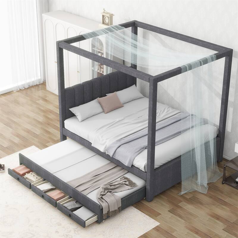 Full Size Upholstery Canopy Platform Bed
