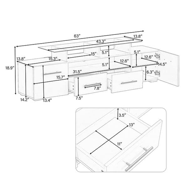 63'' Modern Functional High Gloss TV Stand for TV up to 70 in with
