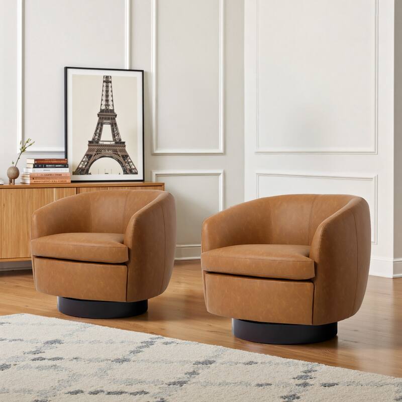 UIXE 2 Set Modern PU Leather Swivel Barrel Chairs Rounded Accent Chair