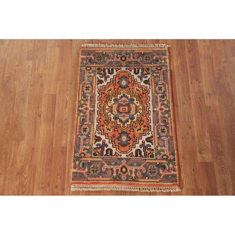 Hand Knotted Oriental 100% Wool Carpet Traditional Medallion Oranges & Rust Heriz (serapi) Area Rug - 3' 0'' X 2' 0''