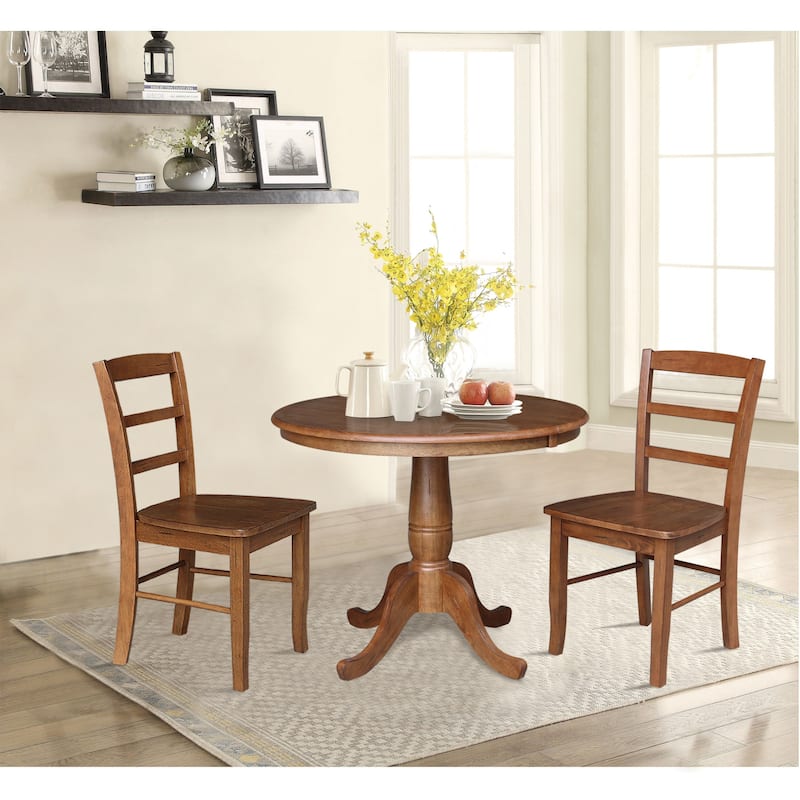 36" Round Top Pedestal Extendable Table With 12" Leaf and Madrid Chairs