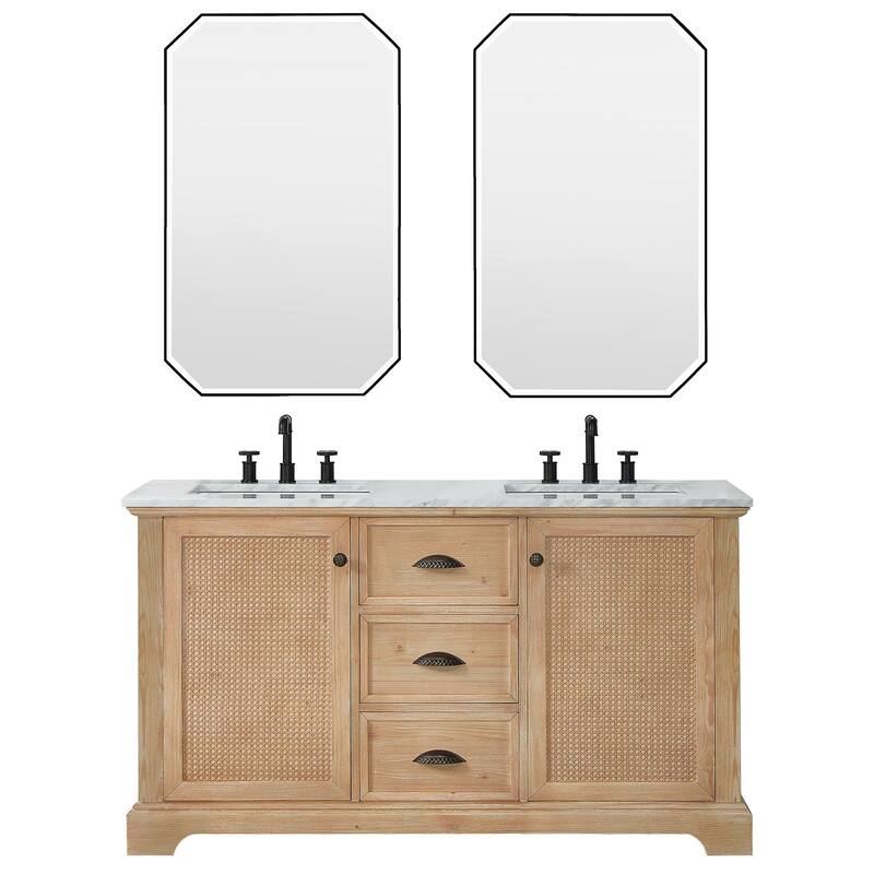 Hervas Bath Vanity with Natural Marble Top and Mirror
