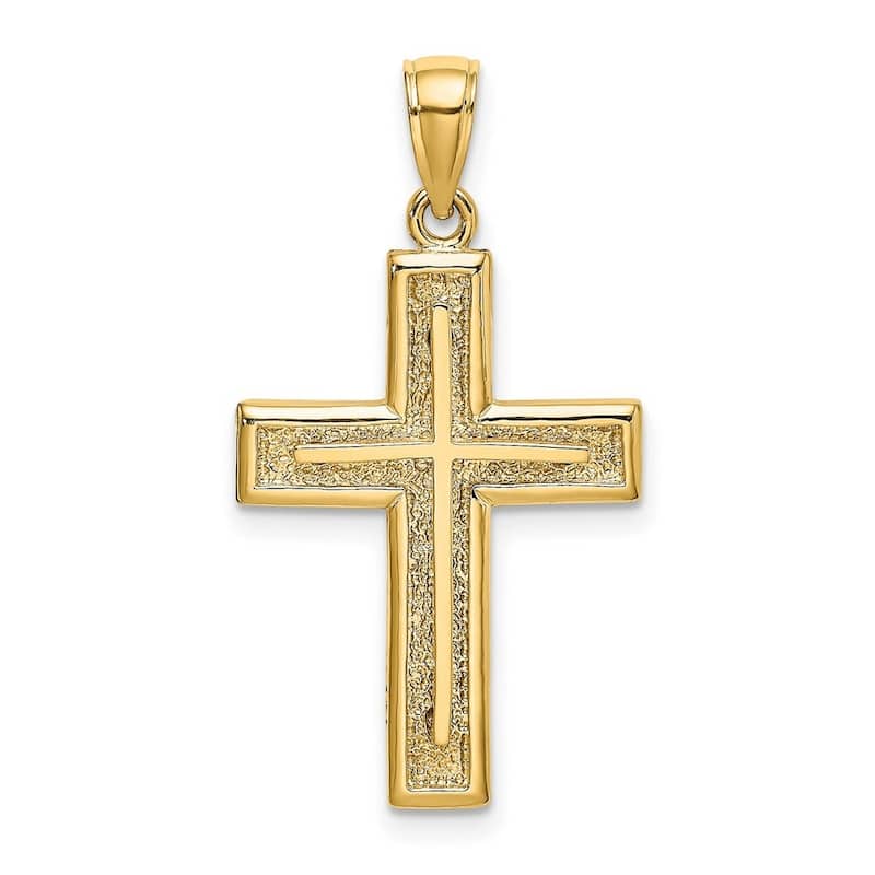 Curata 14k Yellow Gold Textured Framed Cross Pendant Necklace 19.3mm x 31.3mm