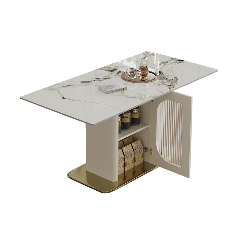 Modern Dining Table with Storage Shelf & Acrylic Door Cabinet