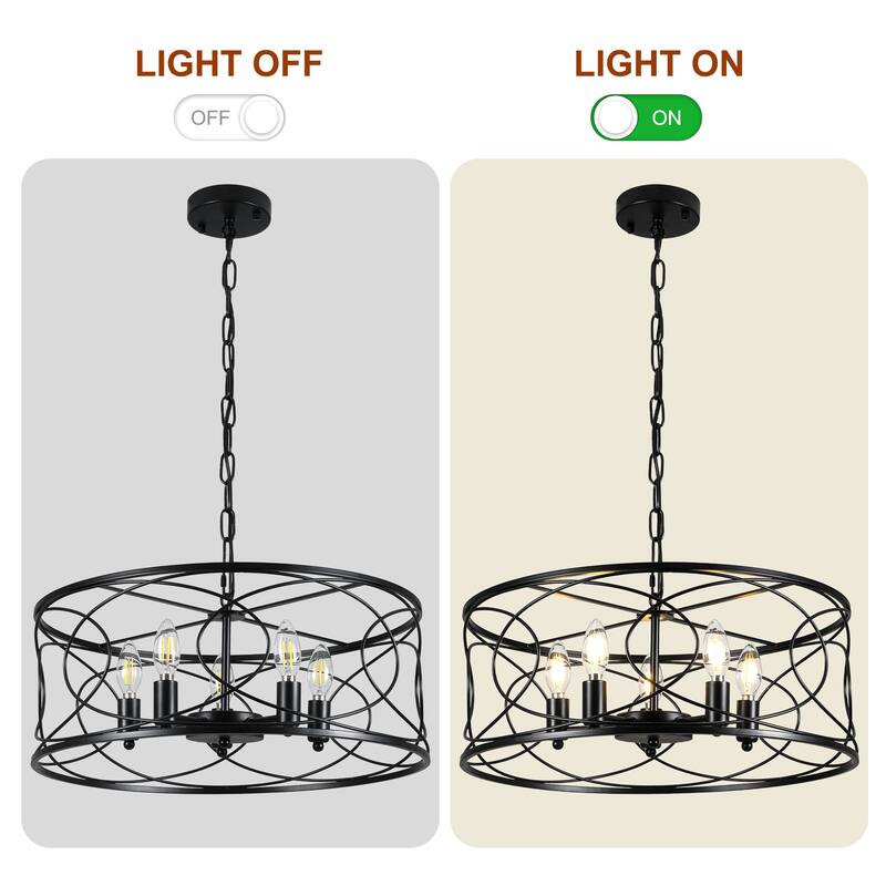 CurveCurio 20" Matte Black Industrial Caged Lights w 5 Lights, Adjustable Hanging Chain up to 70 inch for Dinging Area and Foyer