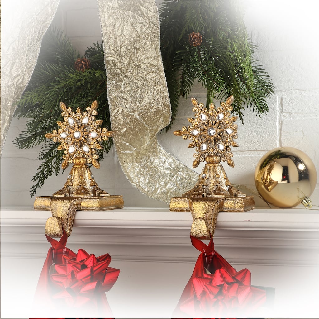 9" Resin Jeweled Snowflake Stockingholder Set of 2